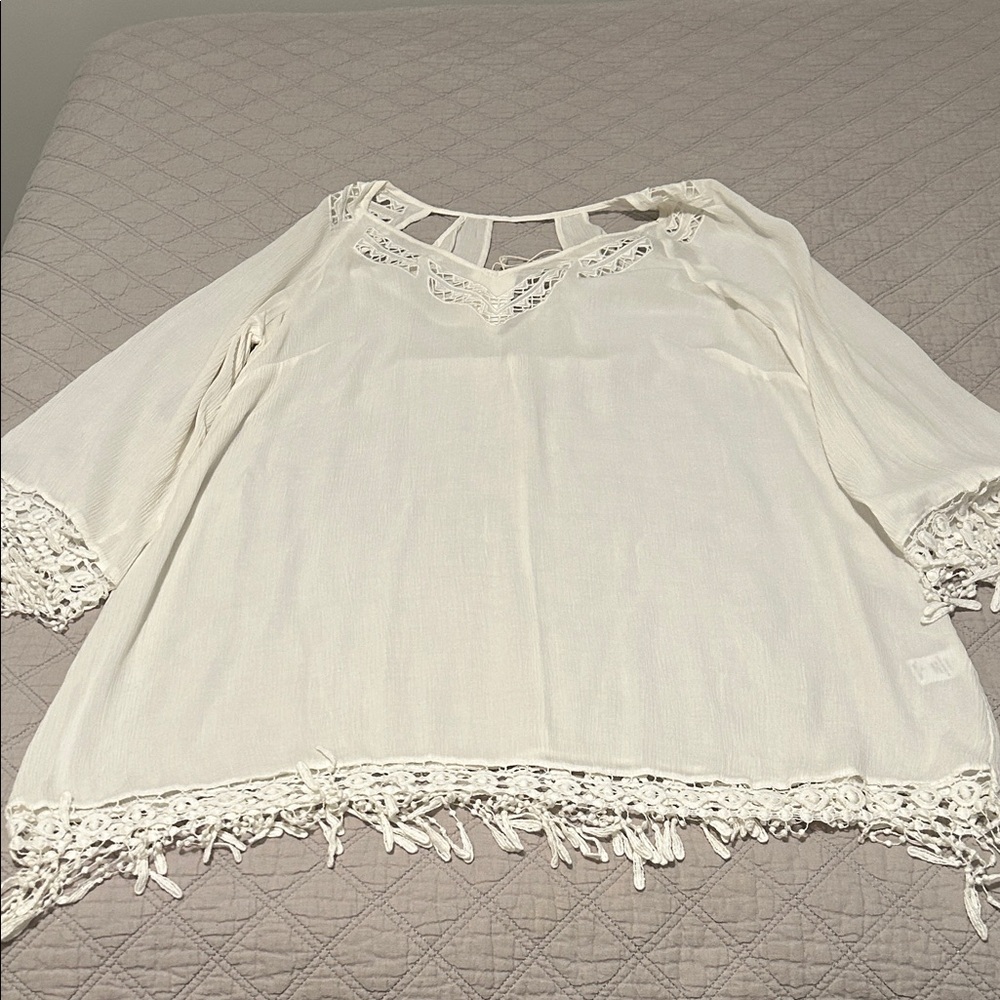 Lush White Crochet Trim Swim Coverup